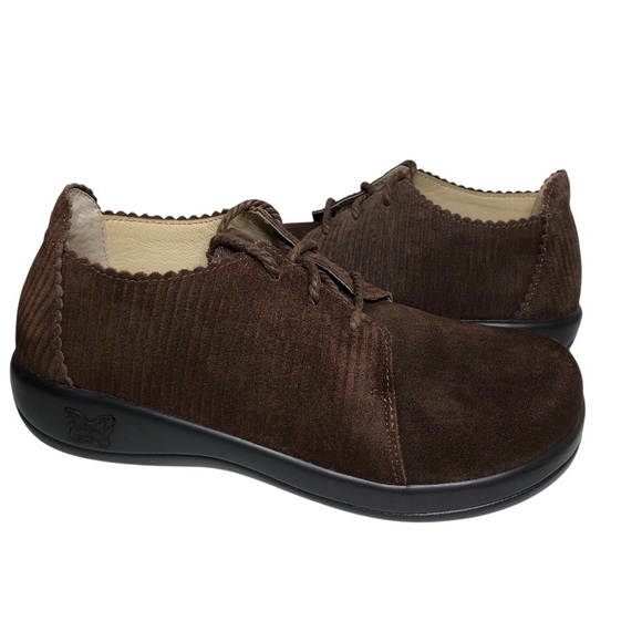 Alegria Shoes - Alegria Pyper Capt Suede & Vertical Corduroy Rib Brown Platform Shoes 38 = 8-8.5